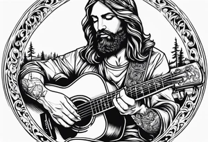 Guitar coffee rifle cross Jesus country boy tattoo idea