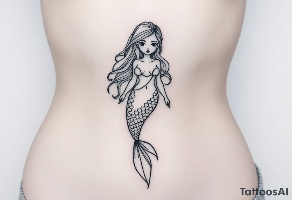 Mermaid light grainy soft feminine face and full body tattoo idea
