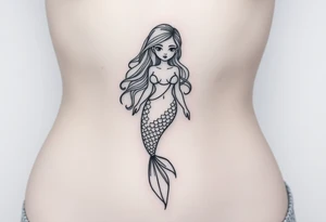 Mermaid light grainy soft feminine face and full body tattoo idea