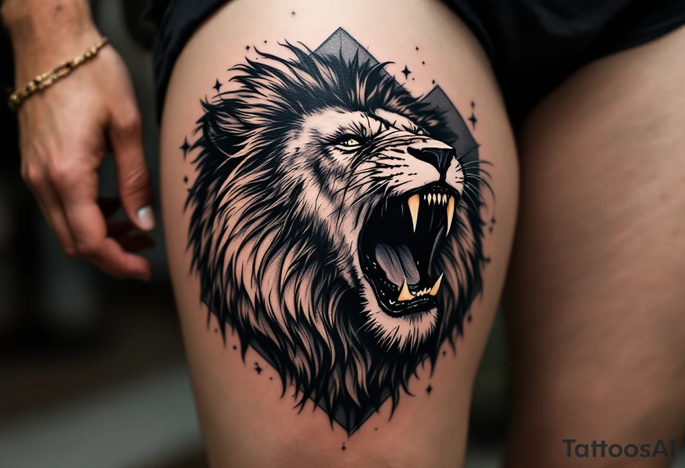 powerful lion roaring tattoo tattoo idea