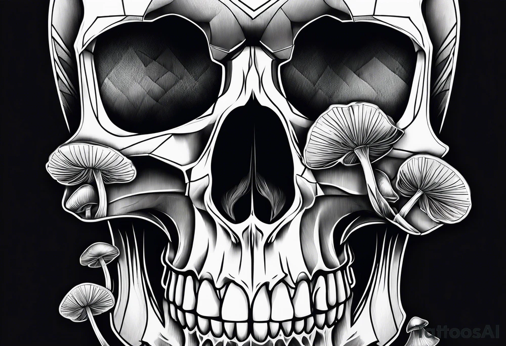 skull and mushrooms tattoo idea