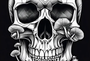 skull and mushrooms tattoo idea