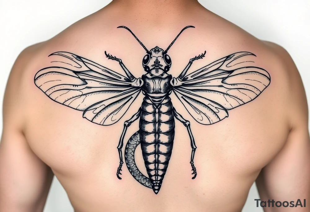 Cicada skeleton with snake tattoo idea