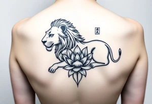 Simple lioness with lotus flower tattoo idea