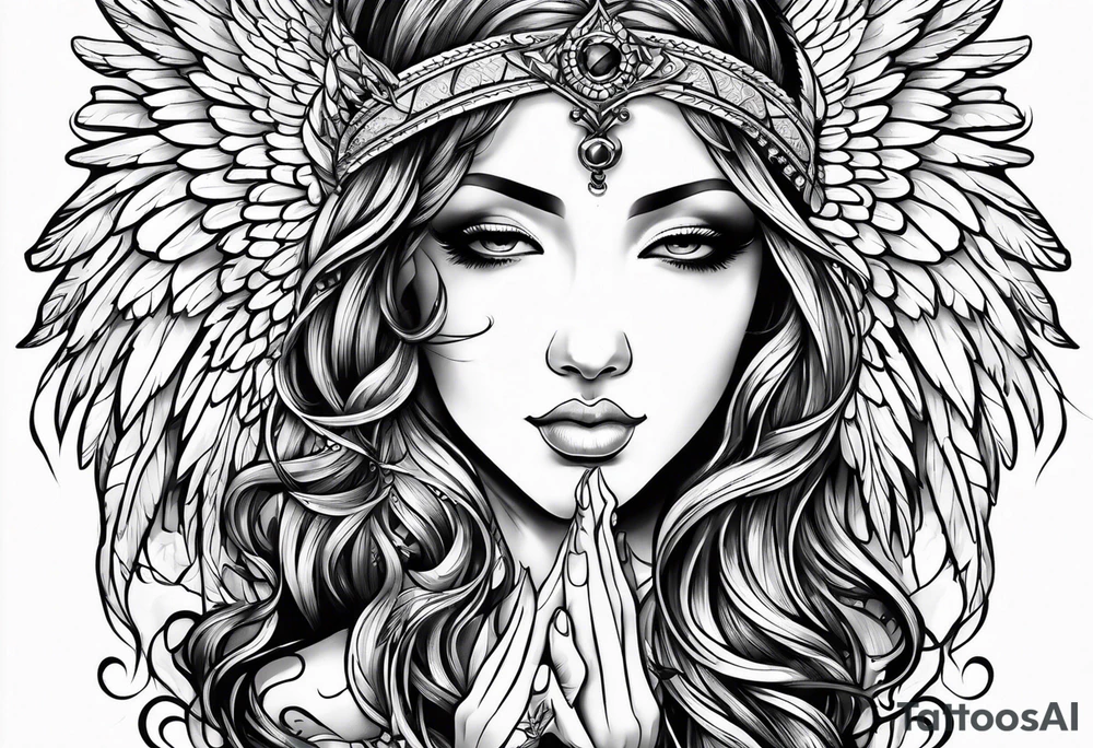 Angel with prayer hands tattoo idea