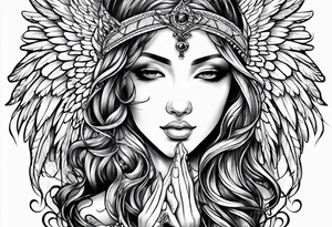 Angel with prayer hands tattoo idea
