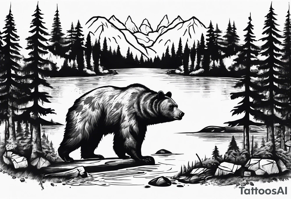 bear, forest, lake, appalachia, arm sleeve tattoo tattoo idea bear, forest, lake, appalachia, arm sleeve tattoo tattoo idea
