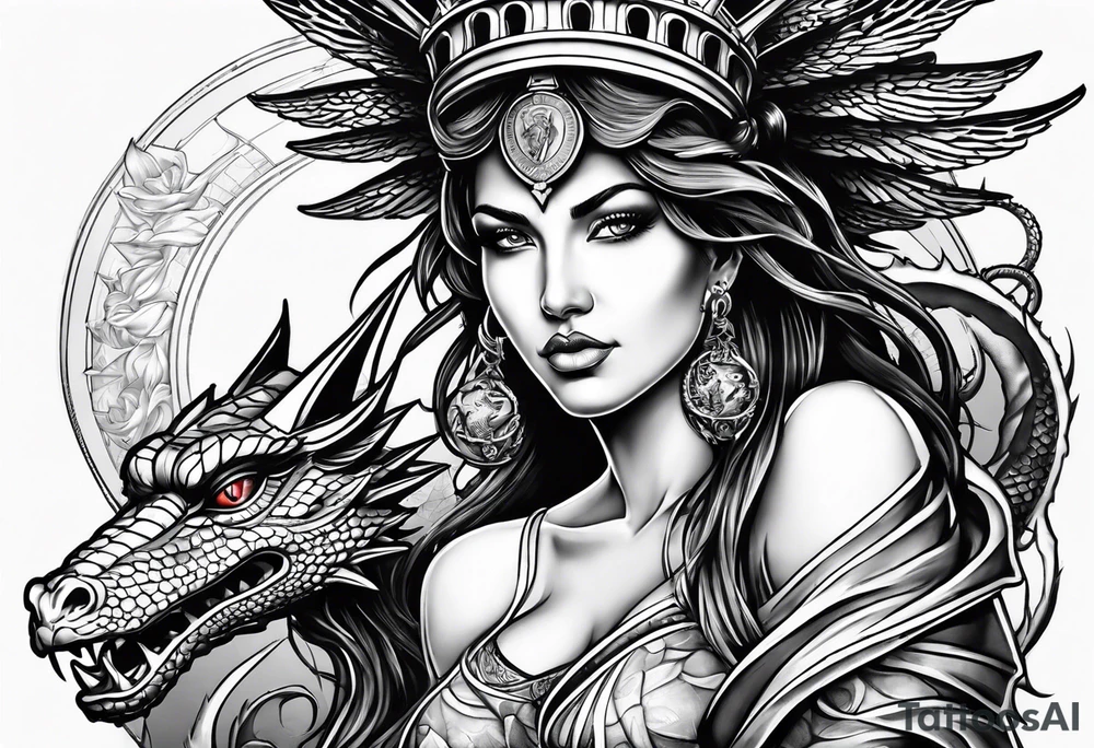 Hot girl as Statue of Liberty with dragon wrapped around her tattoo idea
