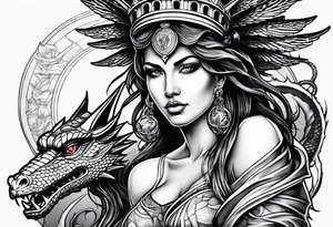 Hot girl as Statue of Liberty with dragon wrapped around her tattoo idea