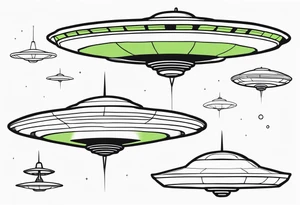 engineer Drawing of an alien flying saucer in three projections tattoo idea