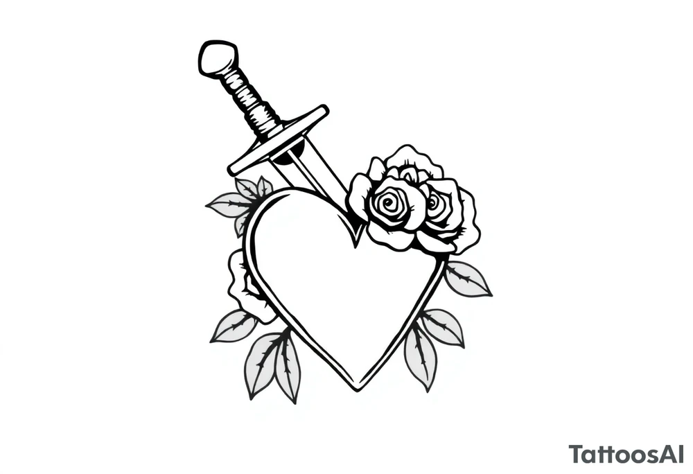 dagger piercing a heart with roses tattoo idea