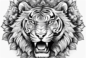 Flower with the middle as an open tiger mouth tattoo idea