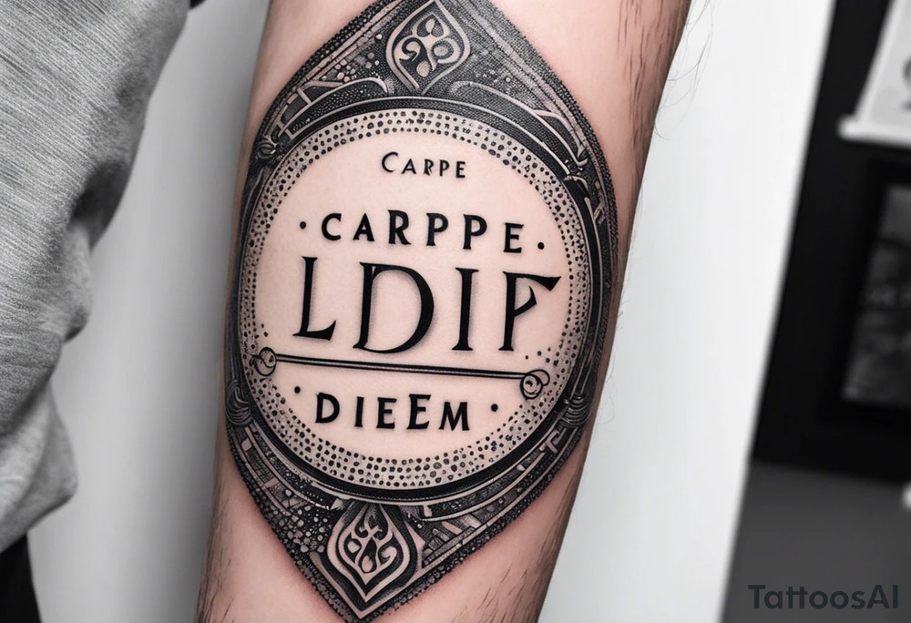 “Carpe Diem” Latin writing with Jedi order logo in the middle tattoo idea