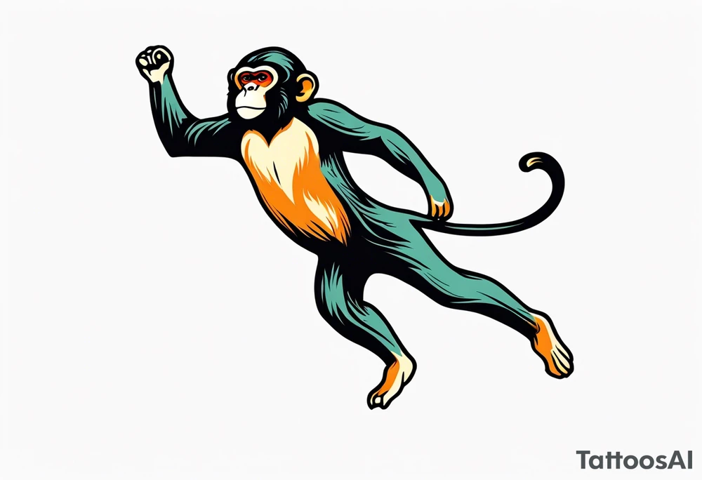 full body jumping monkey tattoo idea