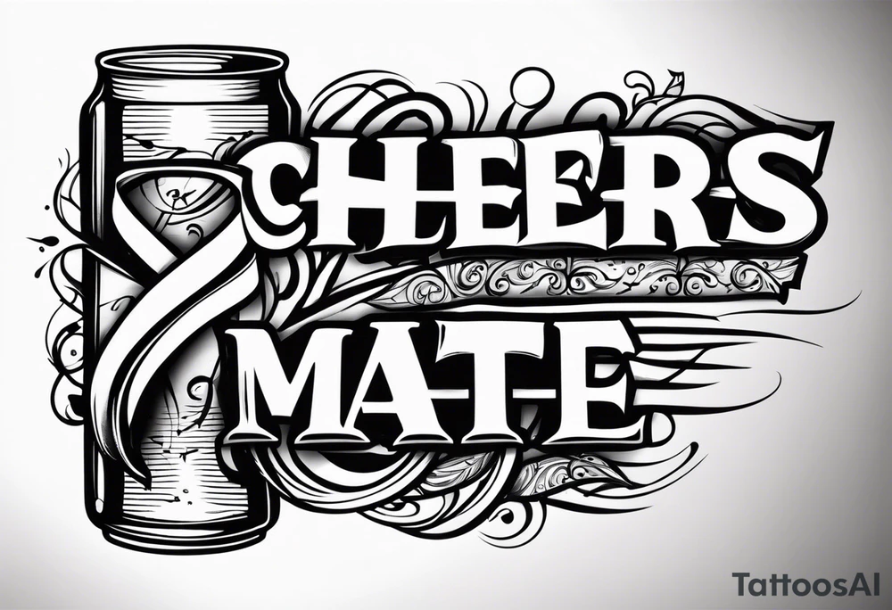 Cheers Mate text, armband +Cancer Ribbon +artistic tattoo idea