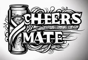 Cheers Mate text, armband +Cancer Ribbon +artistic tattoo idea