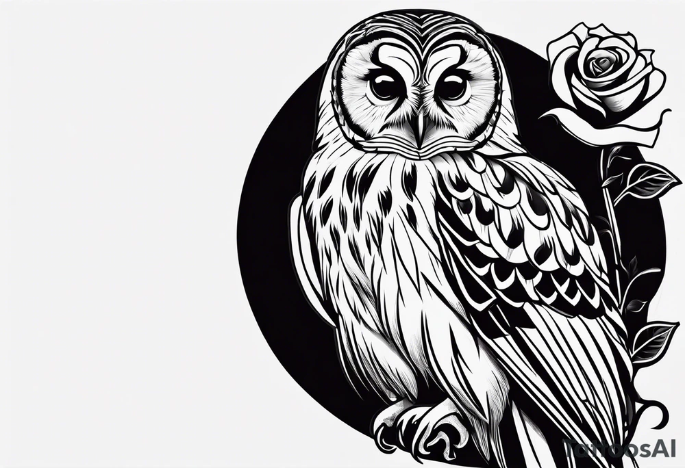 Barred owl with a rose and a heart tattoo idea