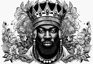 A black king surrounded by music tattoo idea