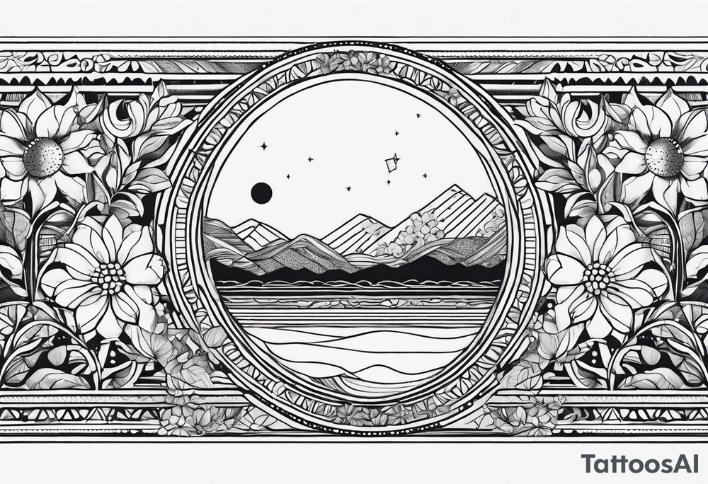 Strip of Moon phases in horizontal line, floral tattoo idea