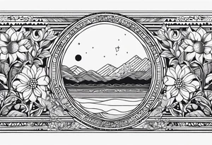 Strip of Moon phases in horizontal line, floral tattoo idea