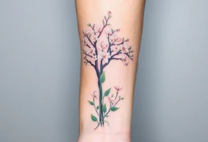 Lilly of the vally plants on the ground underneath a blooming hawthorn tree tattoo idea