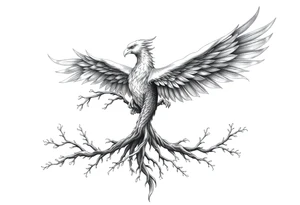 Powerful Phoenix rising large 
tree of life tattoo idea