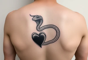 Can you give an example of a snake tattoo that wraps around the elbow and ends on the forearm on the ulnar side? With the words jealous, shame, and black heart subtly incorporated. tattoo idea