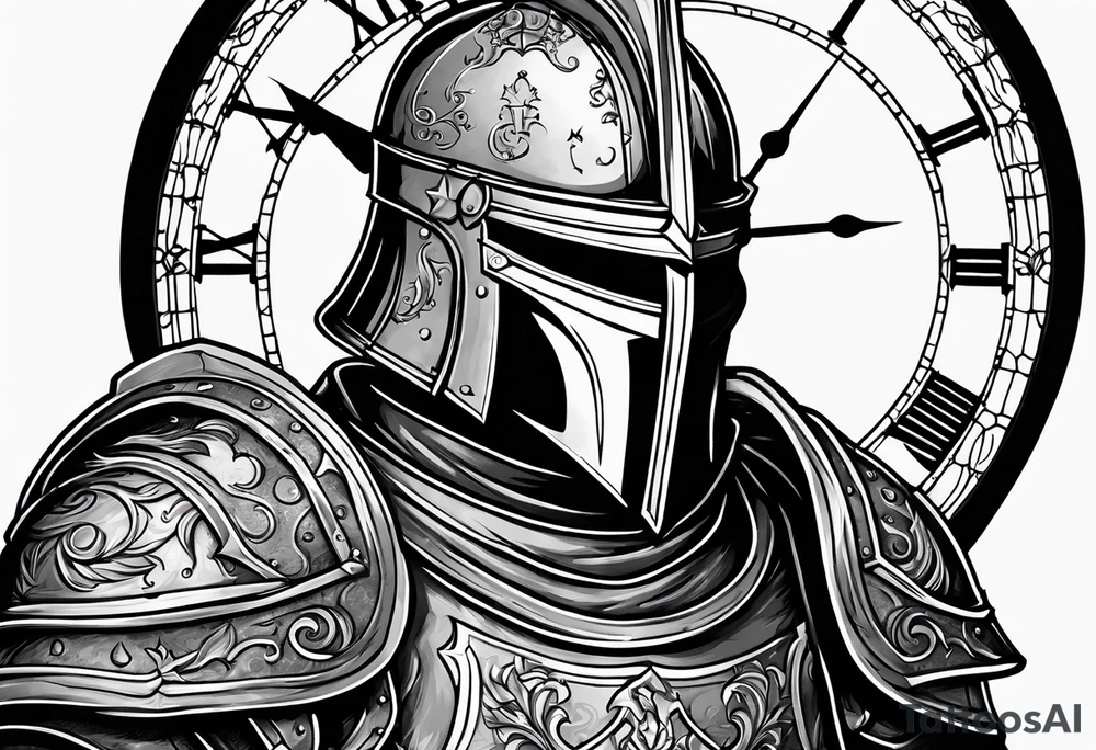 knight in heavy armor with clock tattoo idea