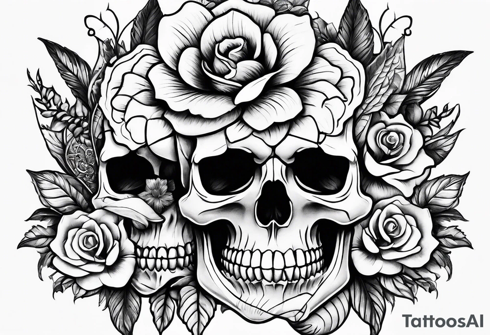 Floral arrangement with a snake and skull tattoo idea