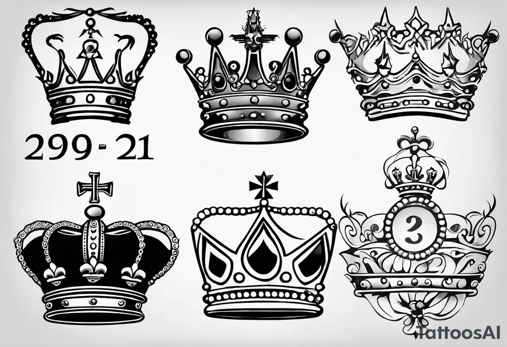 Crown design of the numbers 23, 21, and 27. The crown should be made up of the numbers. Simple line work tattoo tattoo idea