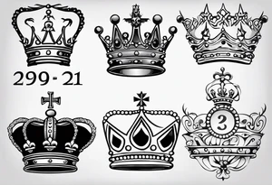 Crown design of the numbers 23, 21, and 27.  The crown should be made up of the numbers. Simple line work tattoo tattoo idea