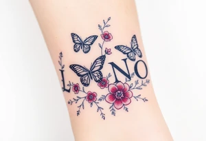 butterflies and flowers 
Letters L,M,N,O,P among the foliage tattoo idea