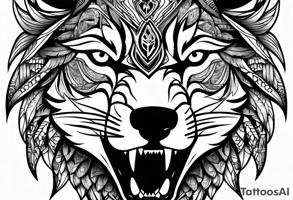 wolf face

fangs 

black and white tattoo idea