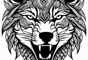 wolf face

fangs 

black and white tattoo idea
