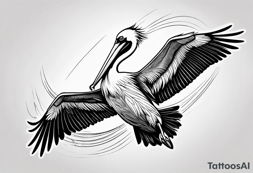 pelican flying super fast tattoo idea