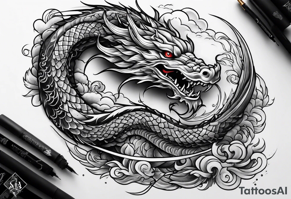 skeletal cloud serpent tattoo idea