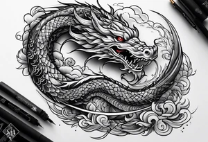 skeletal cloud serpent tattoo idea