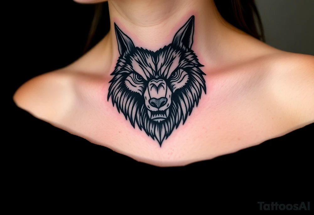 Big bad wolf nursery rhyme wearing a sheep costume with sheep head hood to kill and eat the three little pigs and little red riding hood tattoo idea