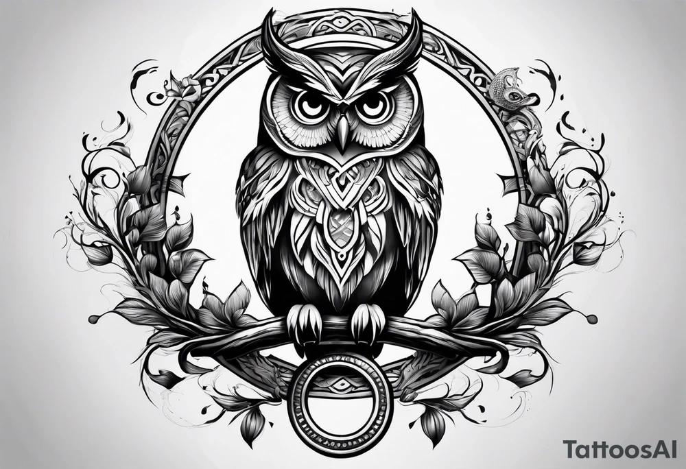 Owl sitting on an infinity sign tattoo idea