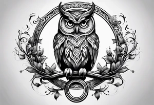Owl sitting on an infinity sign tattoo idea
