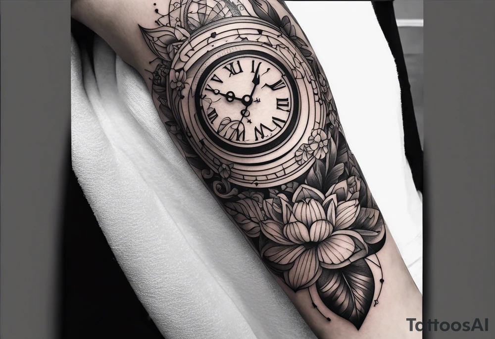 Half-sleeve arm tattoo that represents love, family, trust, patience, time, new adventures and tattoo idea