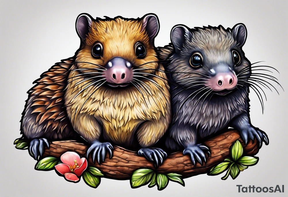 Australian Platypus, Echidna, Wombat & pygmy Sugar Glider in one image tattoo idea