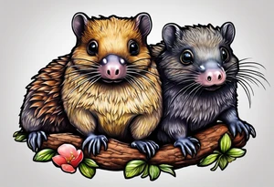Australian Platypus, Echidna, Wombat & pygmy Sugar Glider in one image tattoo idea