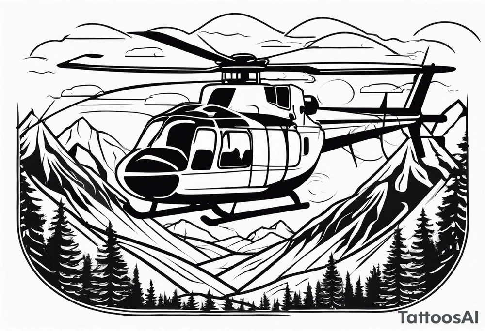 Helicopter in mountains tattoo idea