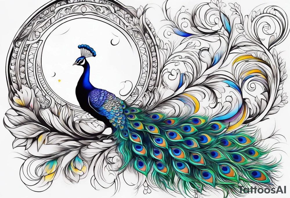 beautiful peacock with moon tattoo idea