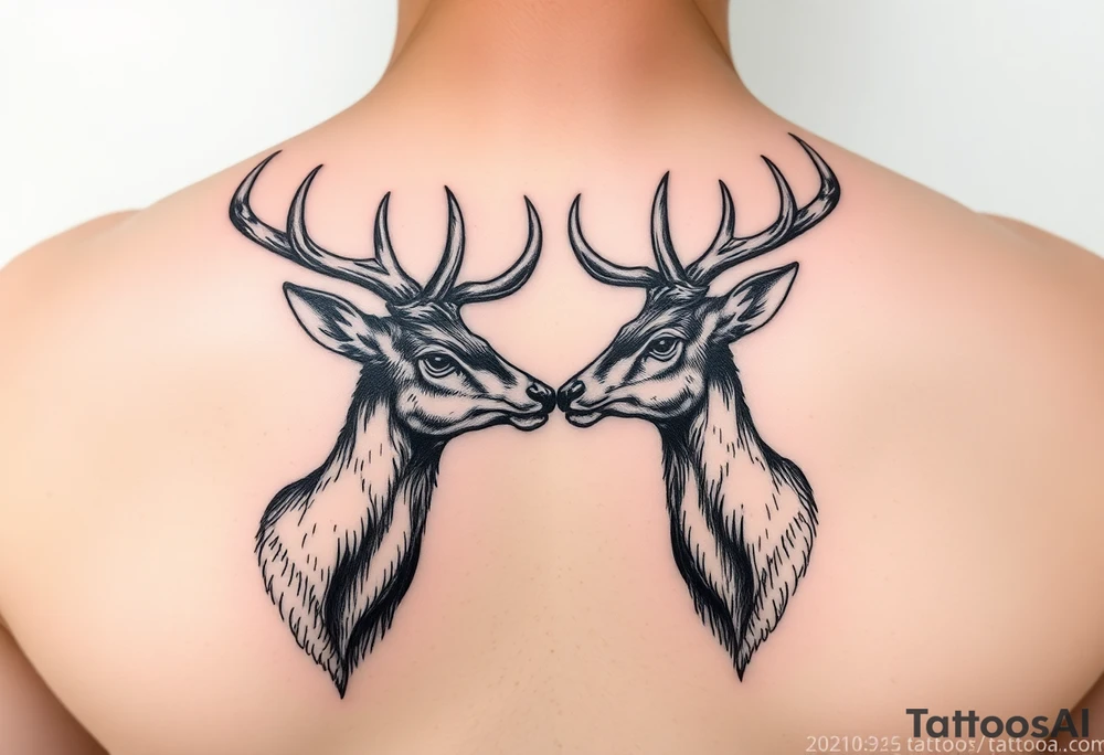 Two detailed deer hitting horns to show dominance. tattoo idea