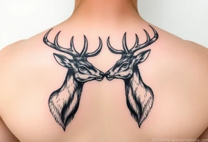 Two detailed deer hitting horns to show dominance. tattoo idea