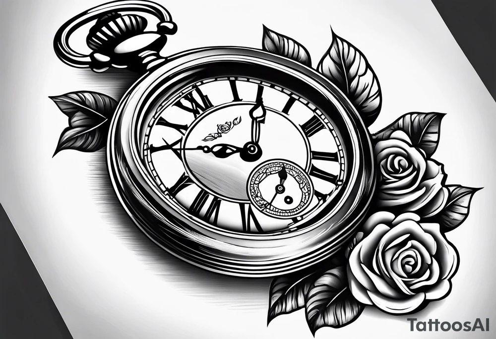 Pocket watch with train and roses tattoo idea