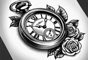 Pocket watch with train and roses tattoo idea
