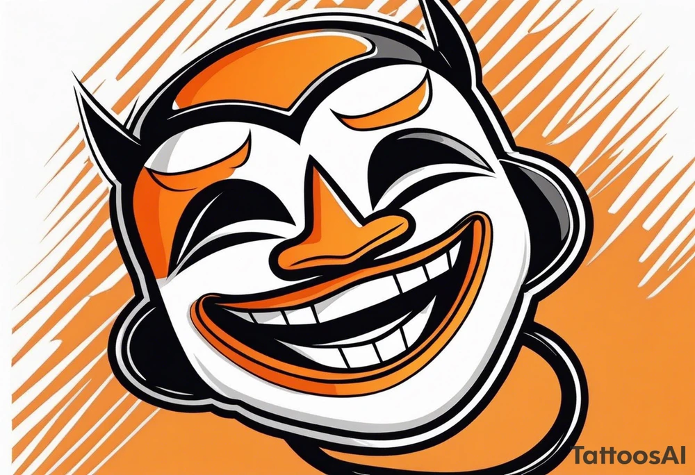 Laughing mask that is orange and black simplistic tattoo idea